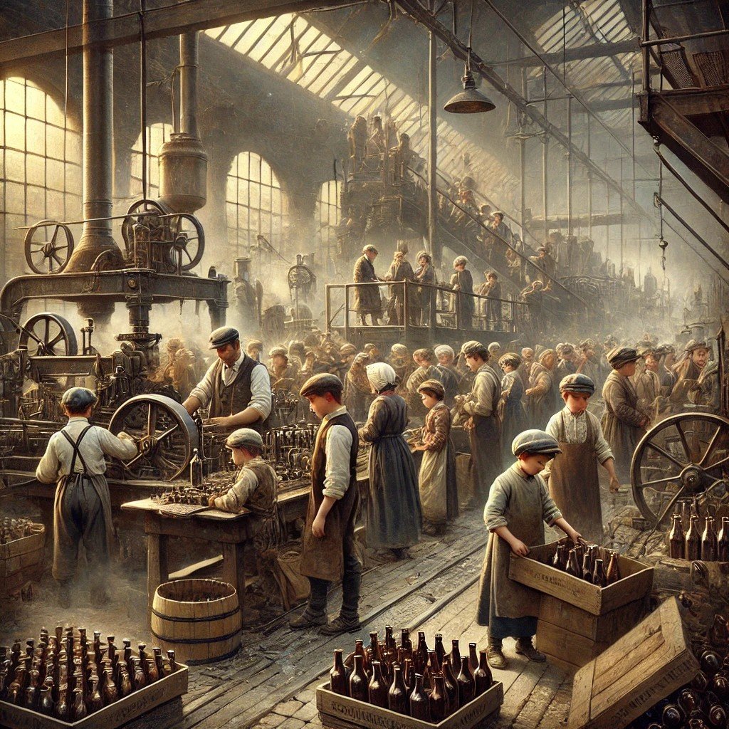 Los niños obreros de una fábrica de botellas en 1901